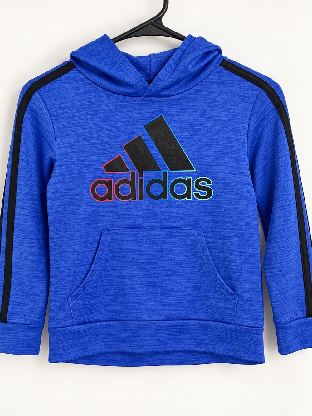 adidas Royal Blue Hoodie with Rainbow-Outlined Black Logo